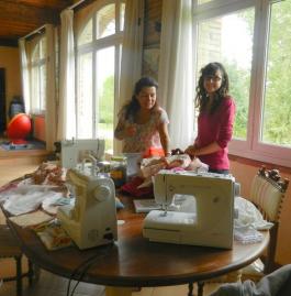 Heloise sewing with Geraldine